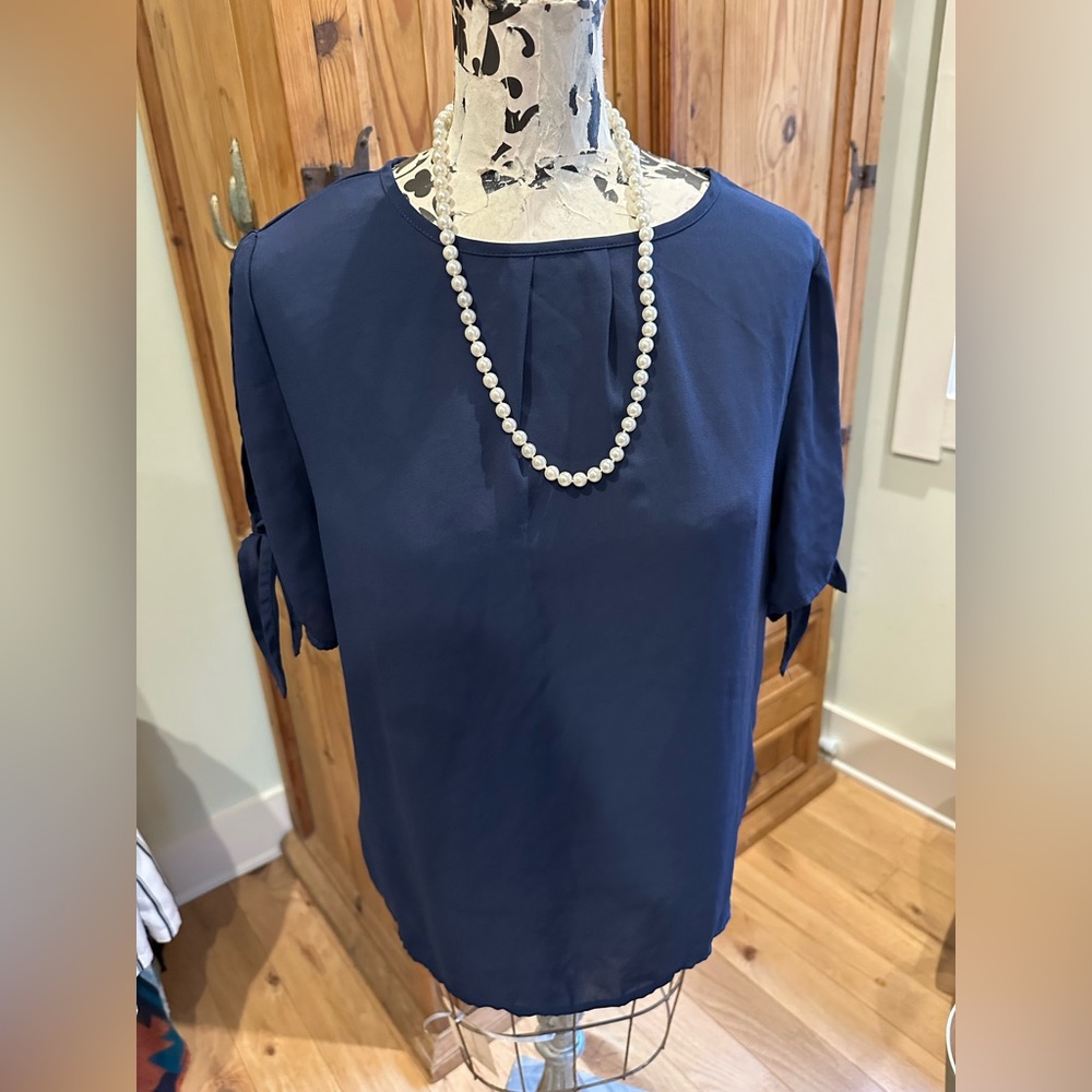 SHEIN navy tie sleeve formal top, sz S/4